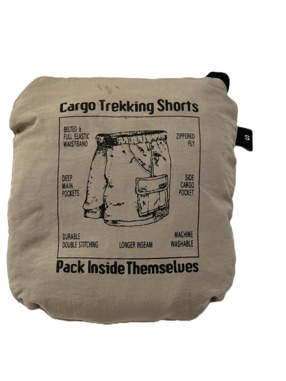 Cargo Trekking Shorts Mens Small Tan Nylon Pack Inside Themselves Outdoor Hiking